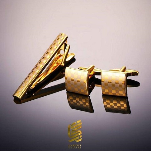 ست دکمه سردست و سنجاق کراوات طرح هرمس 18 عیار 