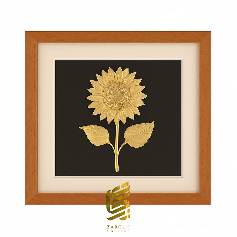 تابلو طلاکوب طرح گل آفتابگردان