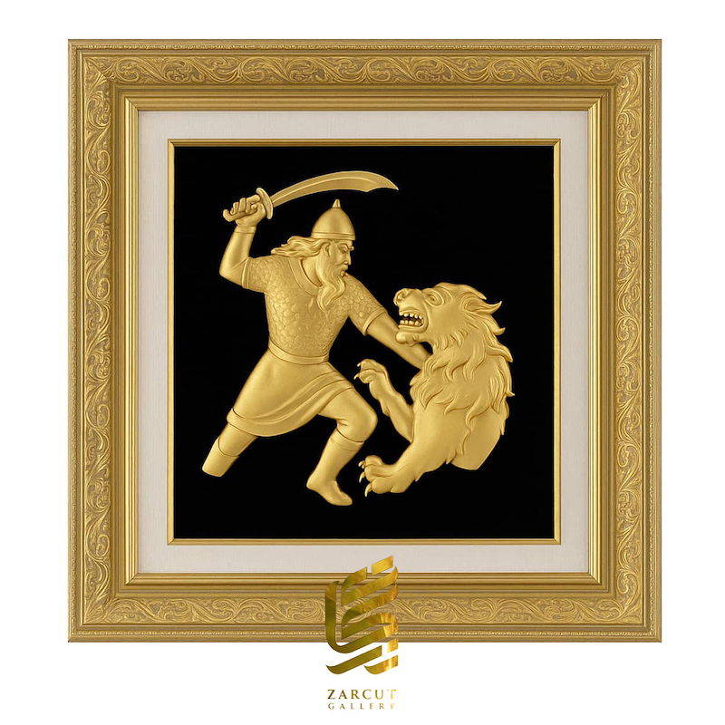 تابلو طلاکوب طرح نبرد پهلوان و دیو