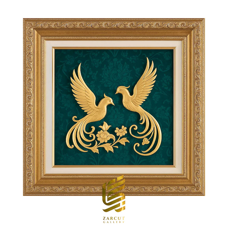 تابلو طلاکوب طرح مرغ عشق