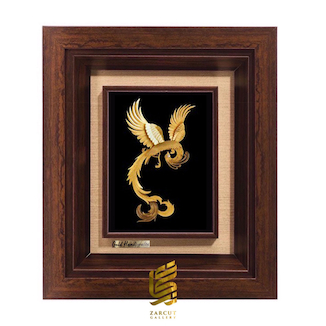 عکس تابلو طلاکوب زرکات طرح ققنوس 2
