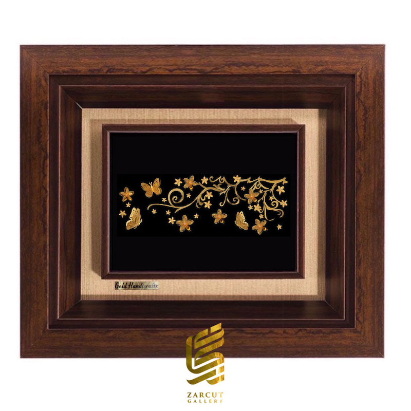 تابلو طلاکوب زرکات طرح گل و پروانه سه  بعدی